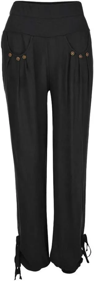 Womens Linen Summer Y2K Streetwear Palazzo Lounge Pants Low Waist Stretchy Plus Size Pants Beach