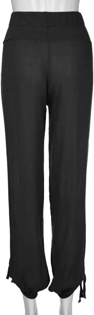 Womens Linen Summer Y2K Streetwear Palazzo Lounge Pants Low Waist Stretchy Plus Size Pants Beach