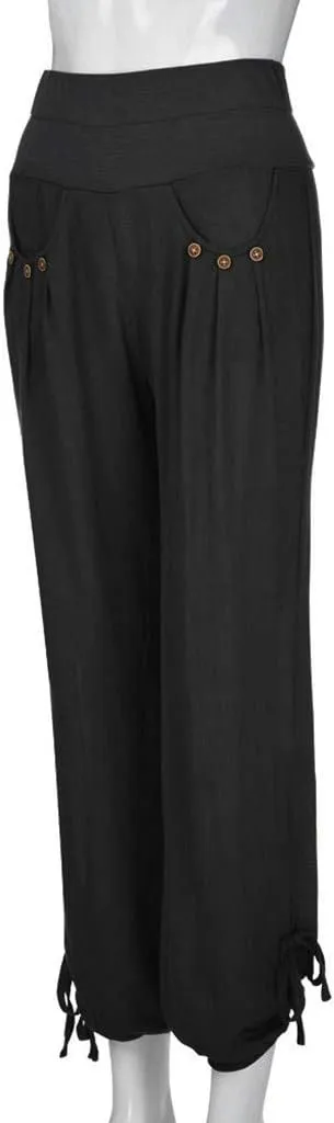 Womens Linen Summer Y2K Streetwear Palazzo Lounge Pants Low Waist Stretchy Plus Size Pants Beach