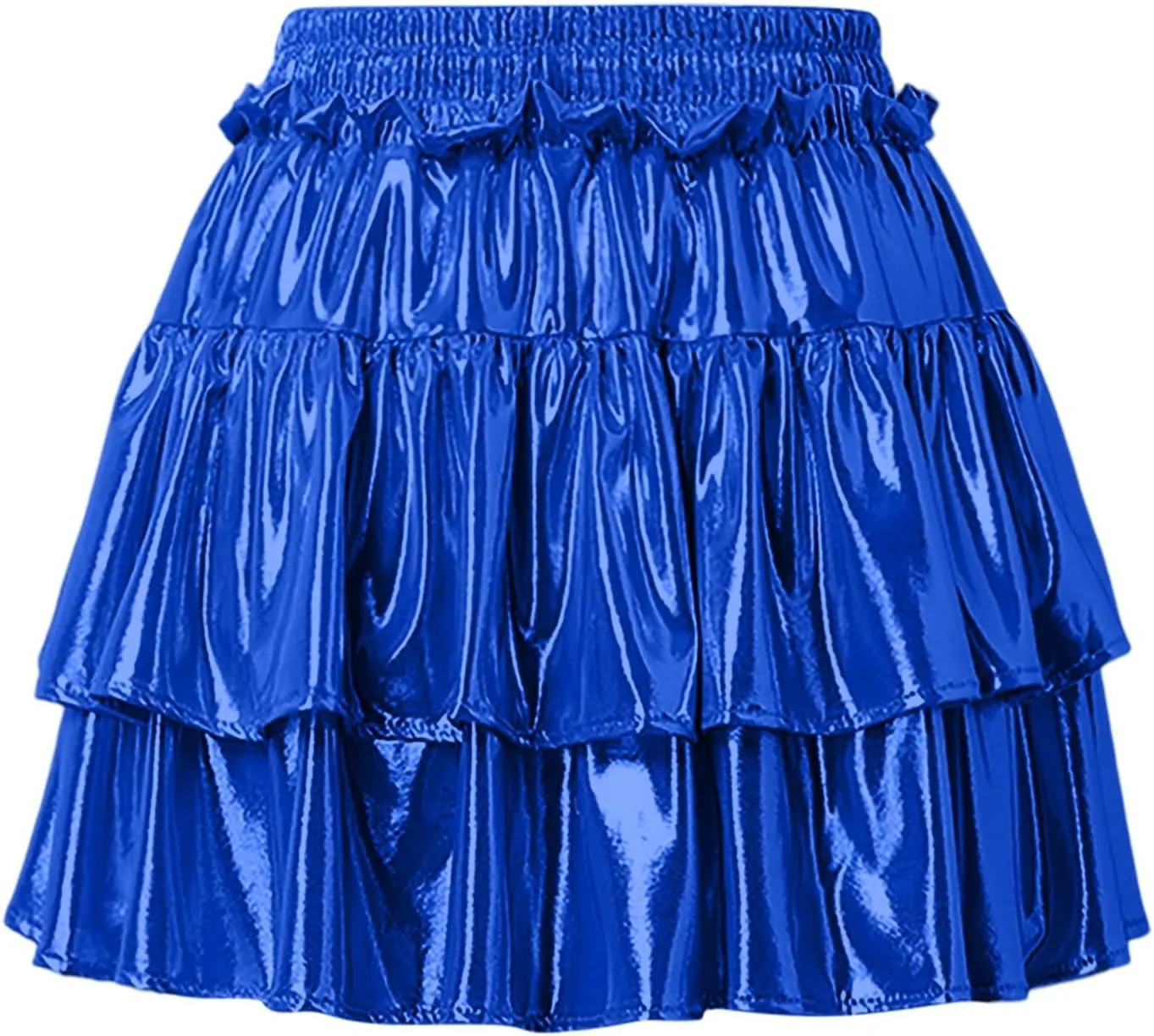 Womens Metallic Skirt Shiny Flared Pleated Skirt Layered Ruffle Hem Mini Skirt Christmas Rave Midi Skirts for Women 011