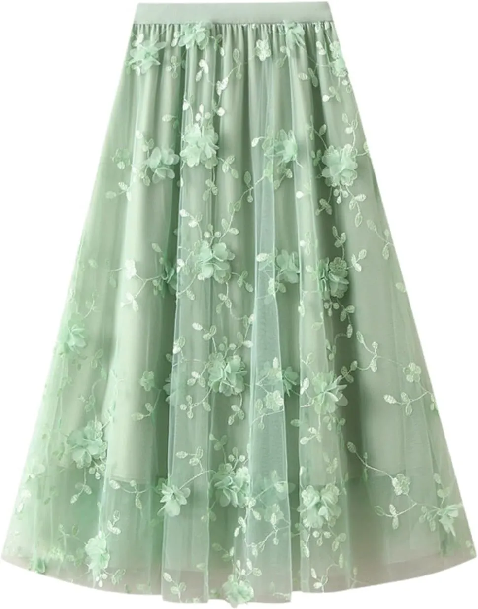 Women's Midi Tulle Skirt Elastic Waist Plus Size Mesh Formal Prom Party Tutu Skirt A Line Long Skirt
