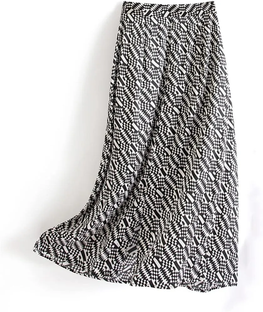 Women's Mulberry Silk Skirts Lady Printing Midi Elegant Skirts