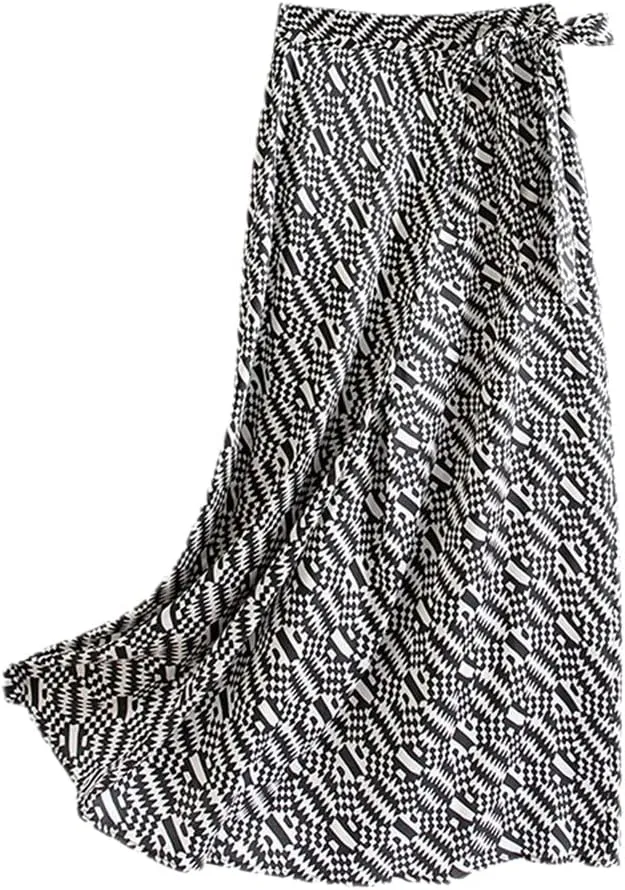 Women's Mulberry Silk Skirts Lady Printing Midi Elegant Skirts