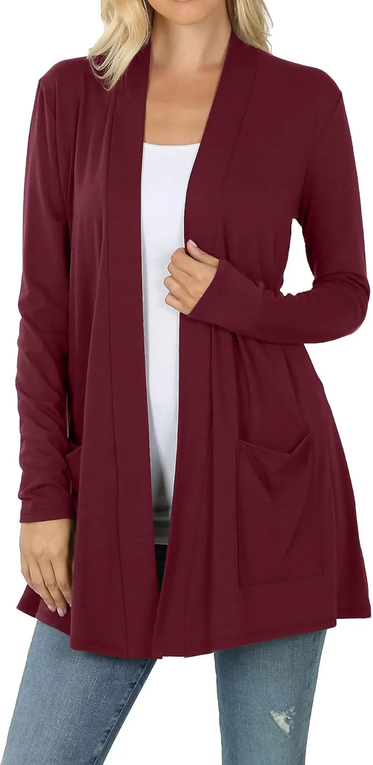 Women's Open Front Cardigan Long Sleeve with Pockets Casual Outwear