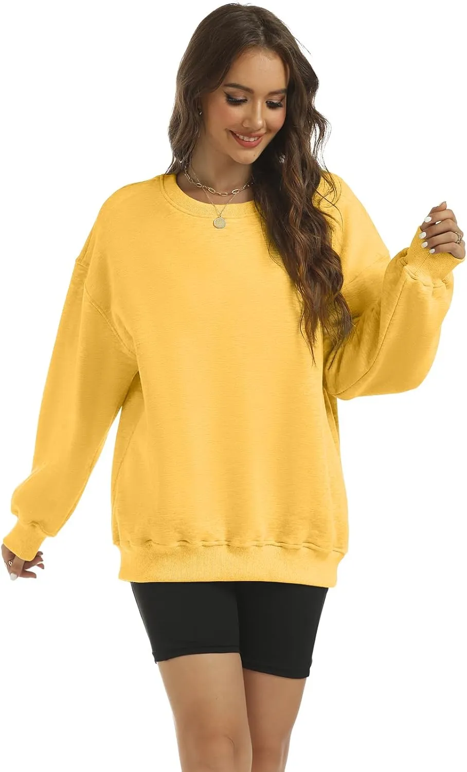 Women's Oversized Casual Long Sleeve Sweatshirt Comfy Hoodies Crewneck Fleece Pullover Sweaters Fall Outfits Clothes