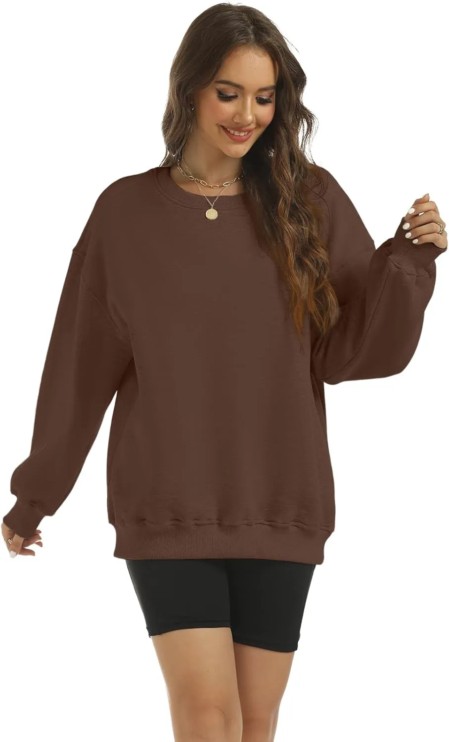Women's Oversized Casual Long Sleeve Sweatshirt Comfy Hoodies Crewneck Fleece Pullover Sweaters Fall Outfits Clothes