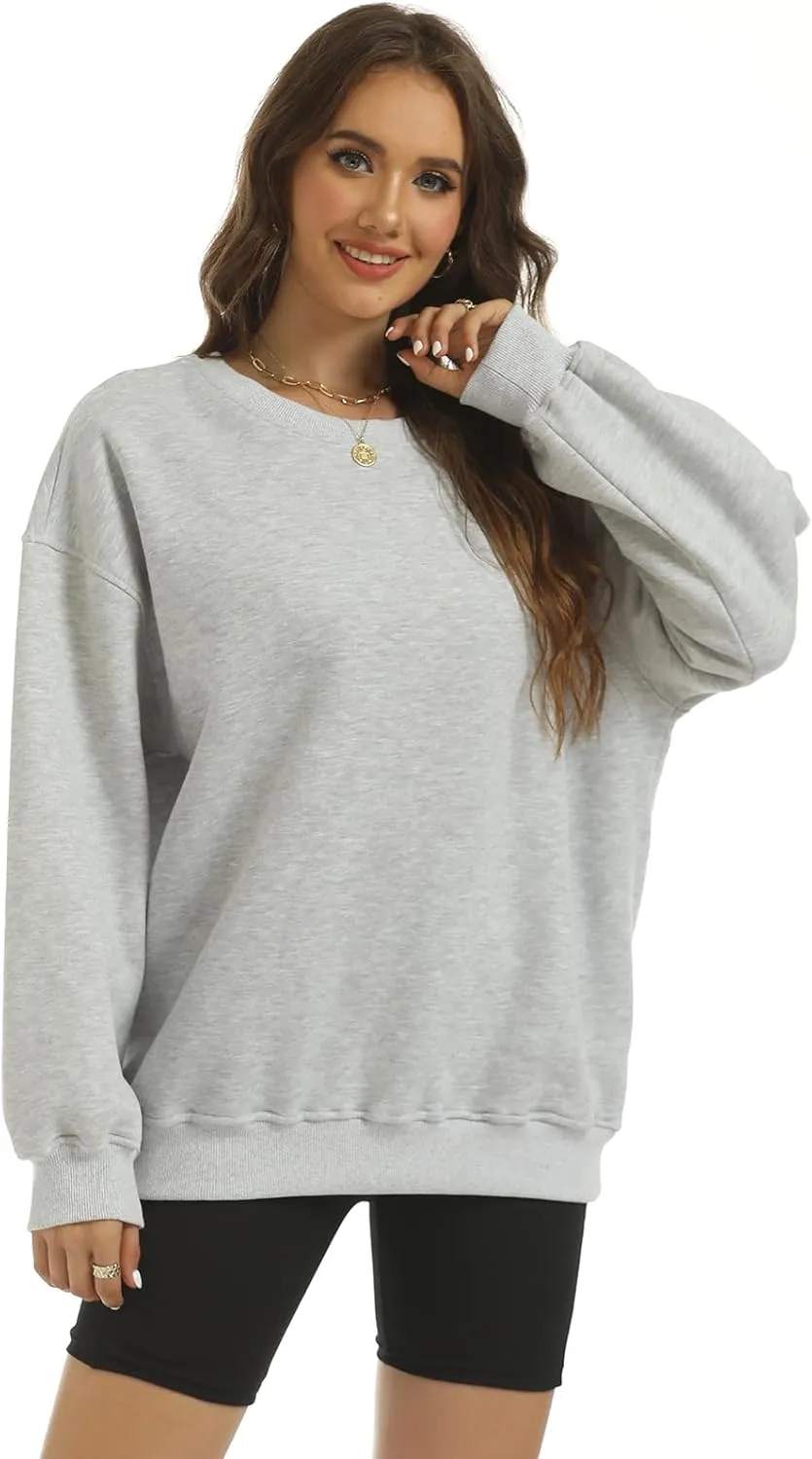Women's Oversized Casual Long Sleeve Sweatshirt Comfy Hoodies Crewneck Fleece Pullover Sweaters Fall Outfits Clothes