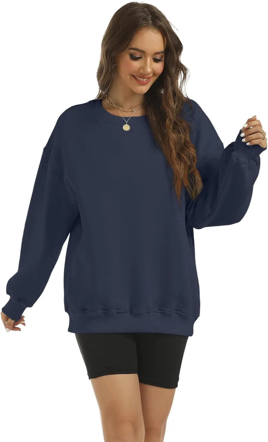 Women's Oversized Casual Long Sleeve Sweatshirt Comfy Hoodies Crewneck Fleece Pullover Sweaters Fall Outfits Clothes