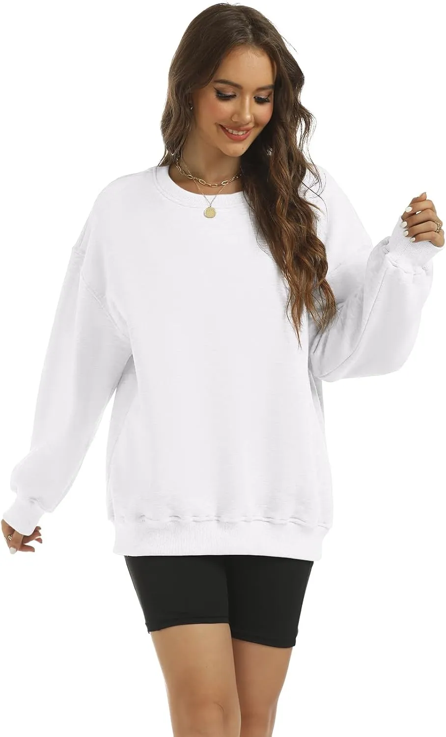 Women's Oversized Casual Long Sleeve Sweatshirt Comfy Hoodies Crewneck Fleece Pullover Sweaters Fall Outfits Clothes