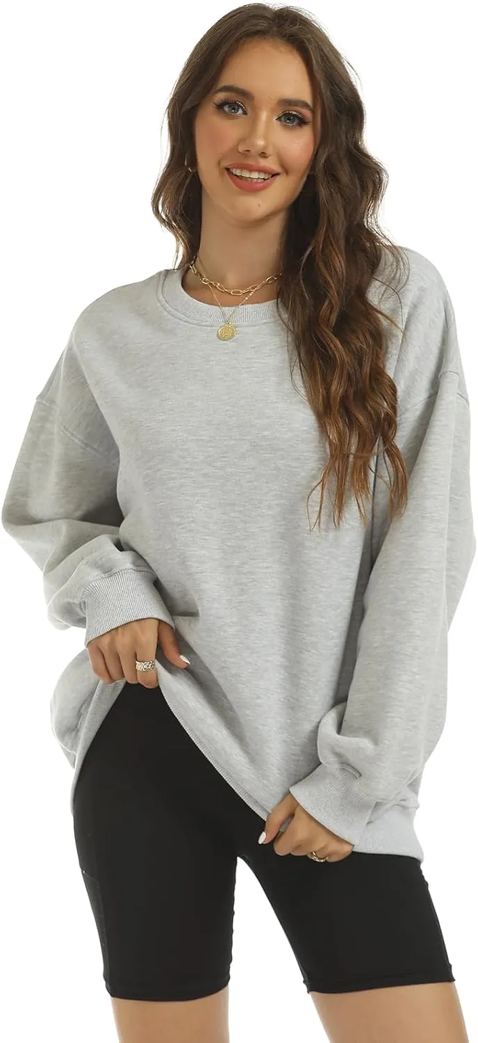 Women's Oversized Casual Long Sleeve Sweatshirt Comfy Hoodies Crewneck Fleece Pullover Sweaters Fall Outfits Clothes