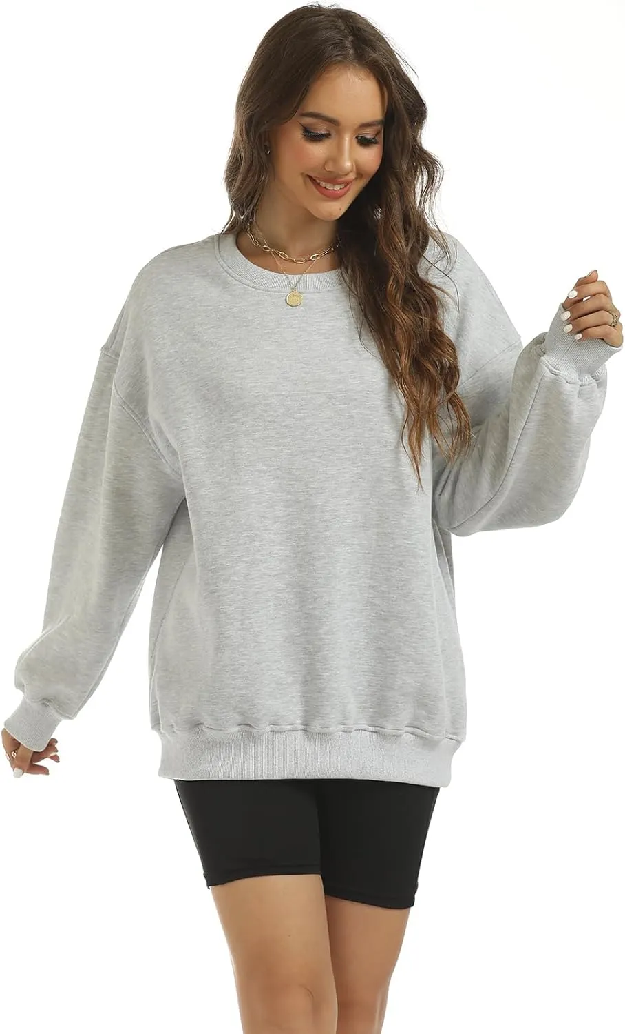 Women's Oversized Casual Long Sleeve Sweatshirt Comfy Hoodies Crewneck Fleece Pullover Sweaters Fall Outfits Clothes