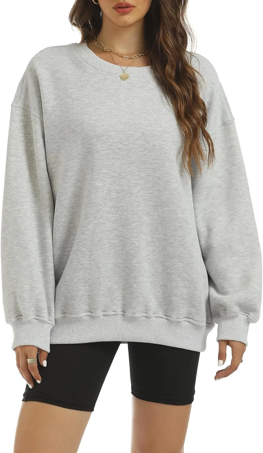Women's Oversized Casual Long Sleeve Sweatshirt Comfy Hoodies Crewneck Fleece Pullover Sweaters Fall Outfits Clothes