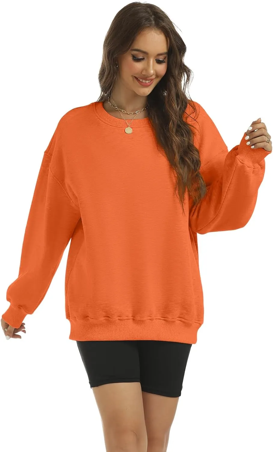 Women's Oversized Casual Long Sleeve Sweatshirt Comfy Hoodies Crewneck Fleece Pullover Sweaters Fall Outfits Clothes