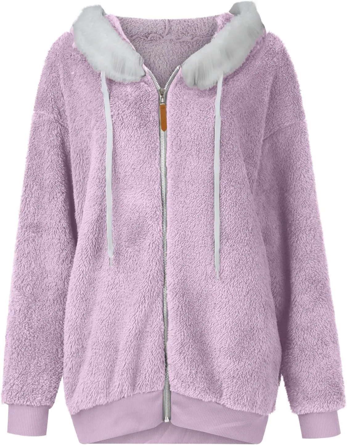 Womens Oversized Fleece Hoodie Sherpa Jacket Full Zip Up Fuzzy Hooded Coats Shaggy Warm Winter Outerwear with Pockets