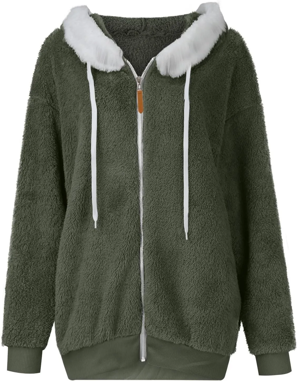 Womens Oversized Fleece Hoodie Sherpa Jacket Full Zip Up Fuzzy Hooded Coats Shaggy Warm Winter Outerwear with Pockets