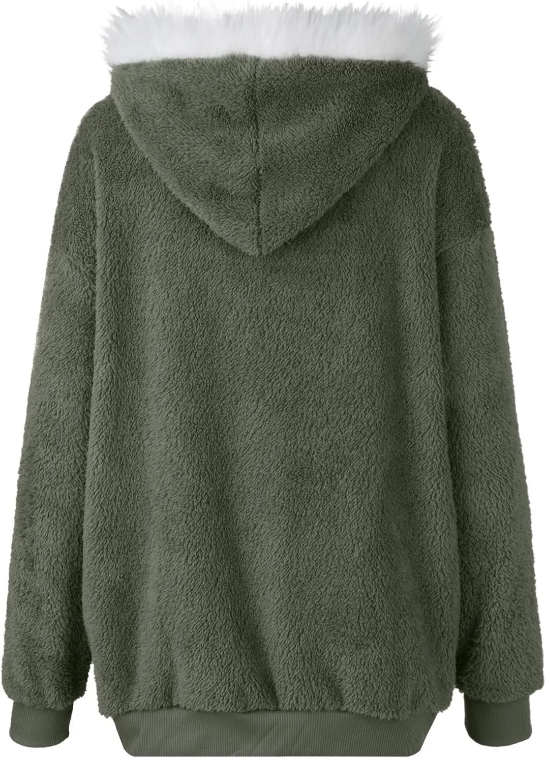 Womens Oversized Fleece Hoodie Sherpa Jacket Full Zip Up Fuzzy Hooded Coats Shaggy Warm Winter Outerwear with Pockets