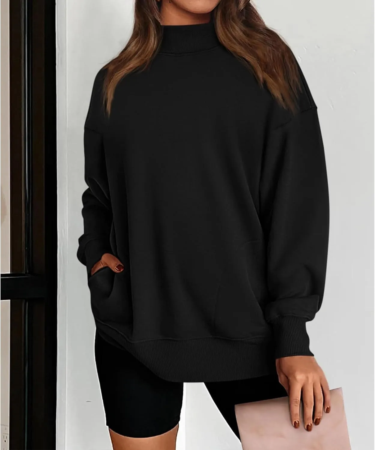Womens Oversized Sweatshirts Casual Solid Tops Crew Neck Loose Pullover Sweaters Comfy Fashion Fall 2024 Clothes