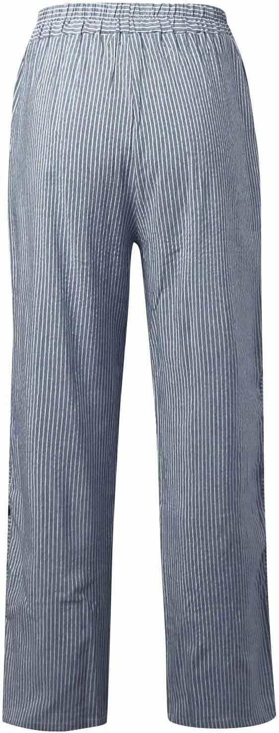Womens Pants, Casual Pants Peasant Print Straight Leg Linen Drawstring Stretchy High