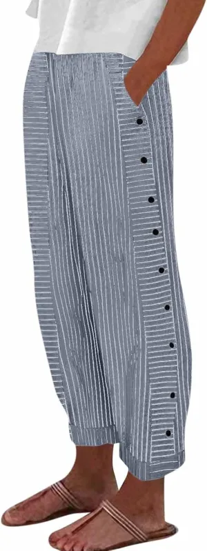 Womens Pants, Casual Pants Peasant Print Straight Leg Linen Drawstring Stretchy High