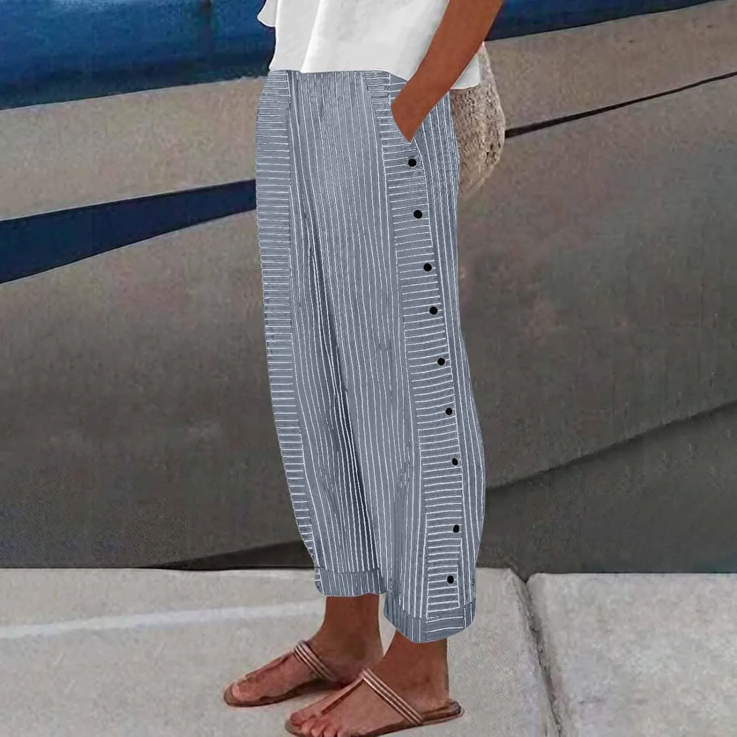 Womens Pants, Casual Pants Peasant Print Straight Leg Linen Drawstring Stretchy High