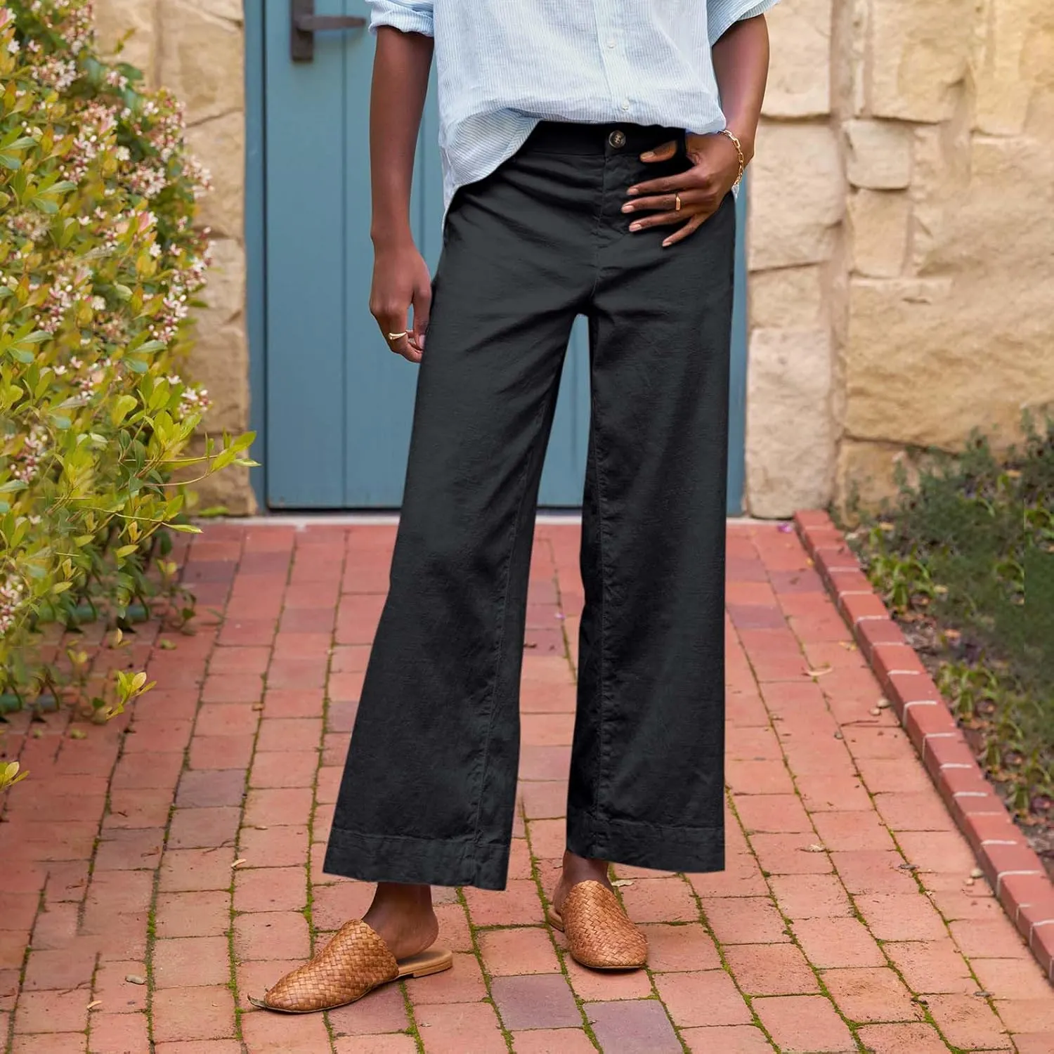 Women's Pants, Straight Leg Linen Peasant Pants Casual Sweatpants Wide Stretchy Trendy