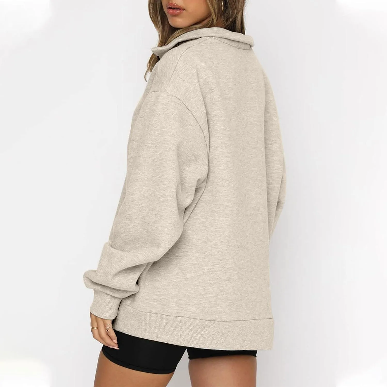 Womens Quarter Zip Trendy Sweatshirts Plain Oversized Long Sleeve Loose Fit Casual Pullover Tops Fall Y2K Clothes