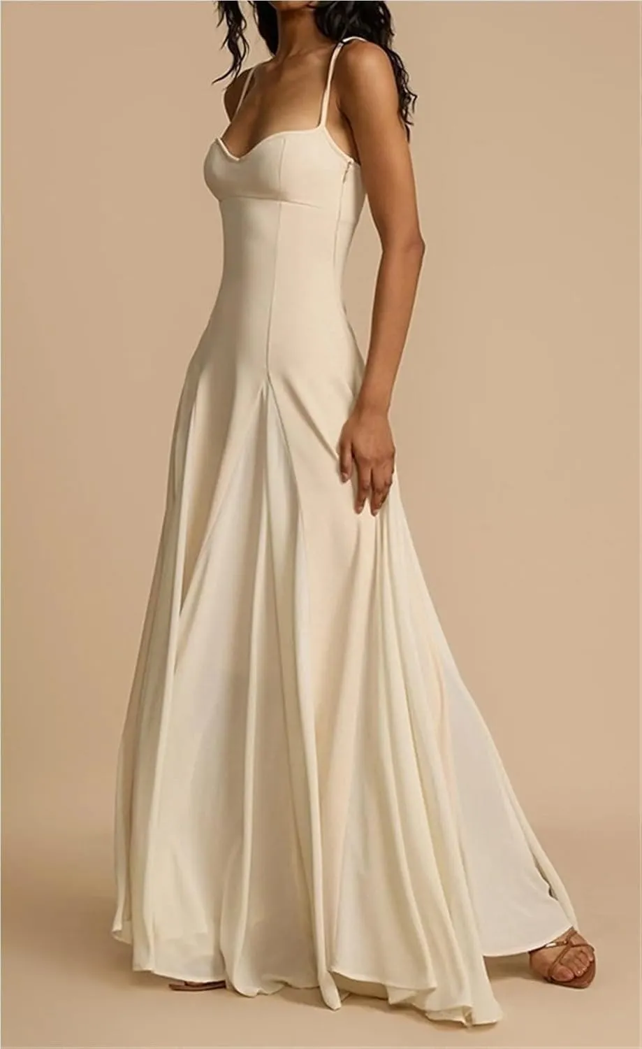 Women's Sexy Sleeveless Slip Dresses Low Cut Hem Panelled Long Skirt Casual High-Waisted Tight Flowing Slip Dress-2025