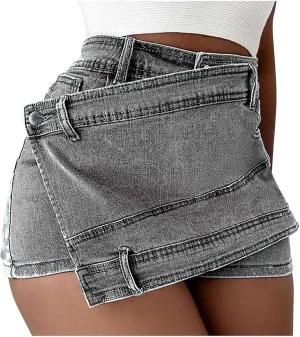 Womens Skirt 2024 Irregular High Waist Denim Skirts Sexy Mini Jean Shorts Y2k Fashion Vintage Skorts