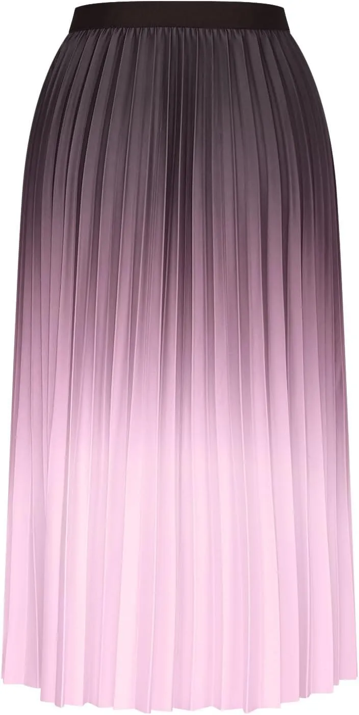 Womens Skirts midi Length Elegant Pleated Midi Skirt Fashion High Waisted Flowy Skirt Gradient Color Half Skirts