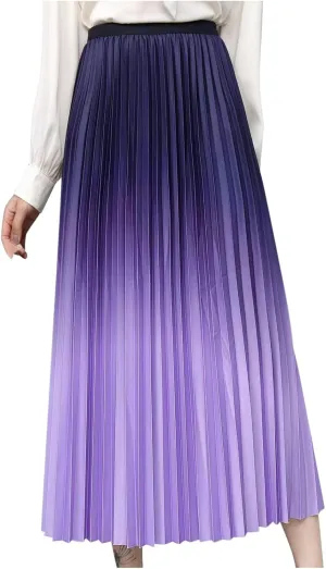 Womens Skirts midi Length Elegant Pleated Midi Skirt Fashion High Waisted Flowy Skirt Gradient Color Half Skirts