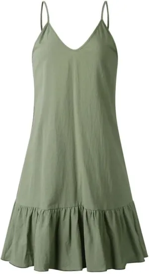 Womens Spaghetti Strap Off-Shoulder Dress Summer Cotton Mini Shift Sundress Ruffle Beach Party