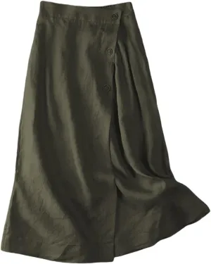 Women's Summer Casual Loose Trendy Elastic Waist Solid Flowy Long Maxi Sun Beach Linen Skirts, M-2XL