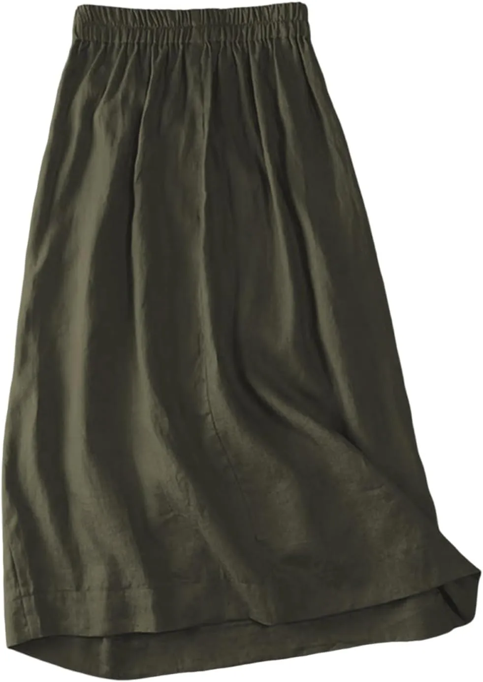 Women's Summer Casual Loose Trendy Elastic Waist Solid Flowy Long Maxi Sun Beach Linen Skirts, M-2XL