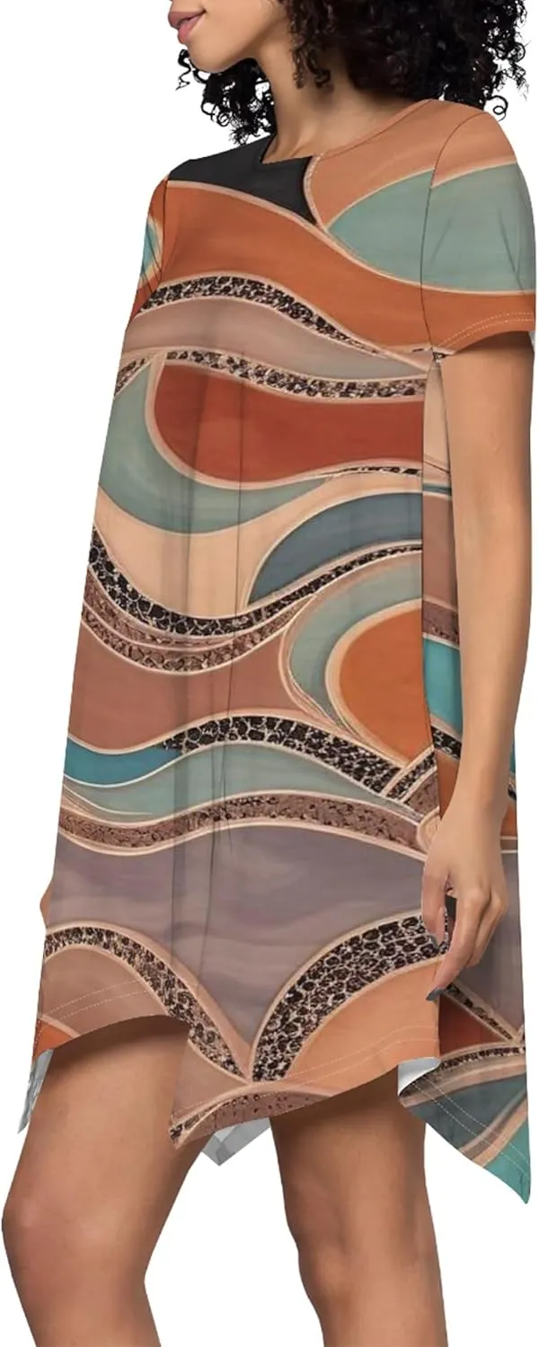 Women's Summer Casual T-Shirt Dress Loose Swing Shirt Short Sleeve Sexy Flowing Short Skirt with Leggings