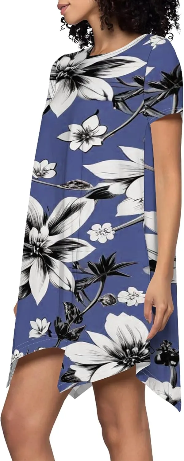 Women's Summer Casual T-Shirt Dress Loose Swing Shirt Short Sleeve Sexy Flowing Short Skirt with Leggings