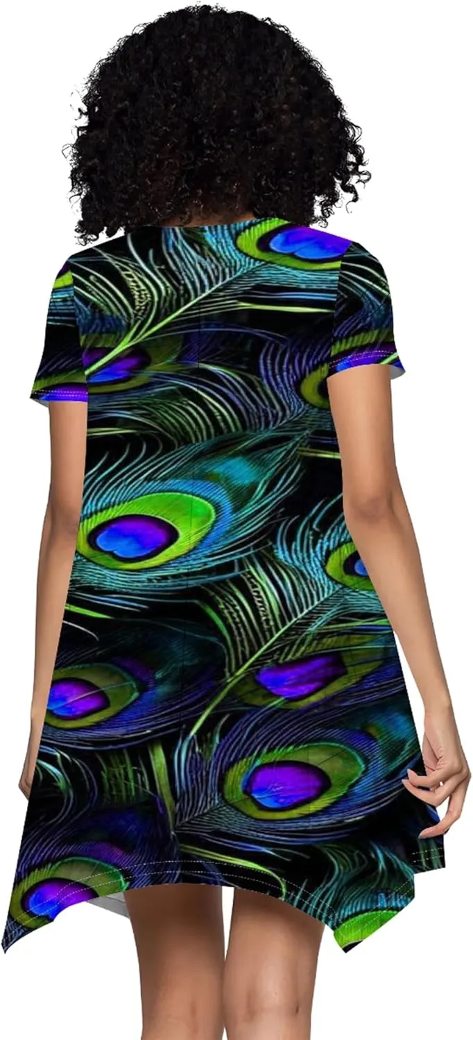 Women's Summer Casual T-Shirt Dress Loose Swing Shirt Short Sleeve Sexy Flowing Short Skirt with Leggings