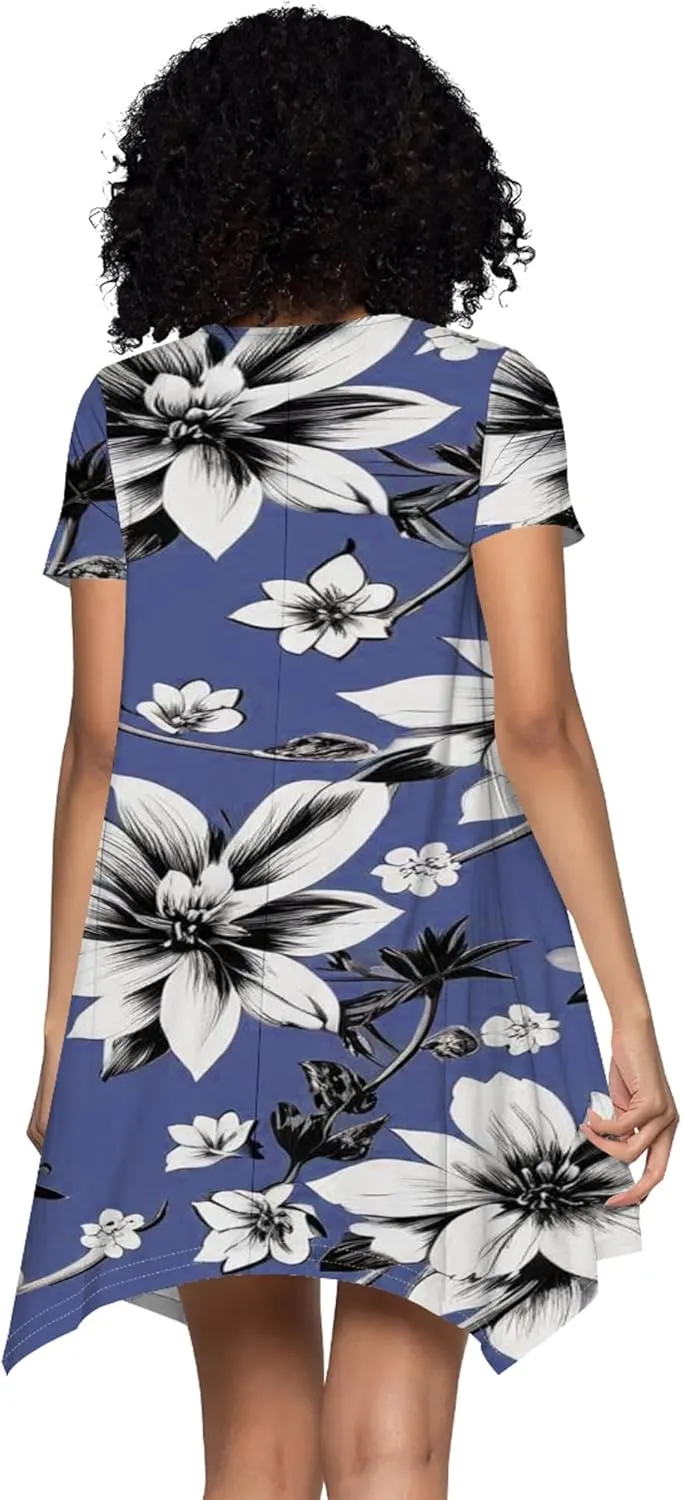 Women's Summer Casual T-Shirt Dress Loose Swing Shirt Short Sleeve Sexy Flowing Short Skirt with Leggings