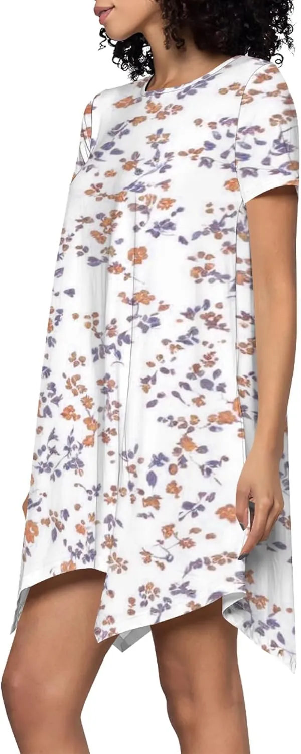 Women's Summer Casual T-Shirt Dress Loose Swing Shirt Short Sleeve Sexy Flowing Short Skirt with Leggings