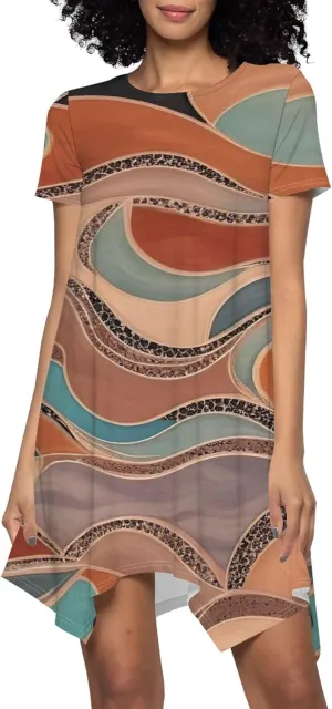 Women's Summer Casual T-Shirt Dress Loose Swing Shirt Short Sleeve Sexy Flowing Short Skirt with Leggings