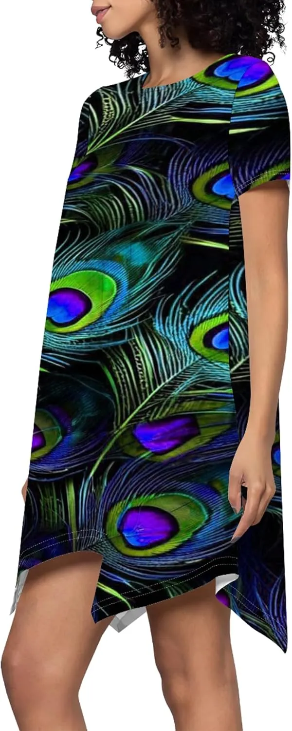 Women's Summer Casual T-Shirt Dress Loose Swing Shirt Short Sleeve Sexy Flowing Short Skirt with Leggings