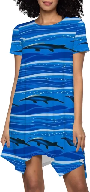 Women's Summer Casual T-Shirt Dress Loose Swing Shirt Short Sleeve Sexy Flowing Short Skirt with Leggings