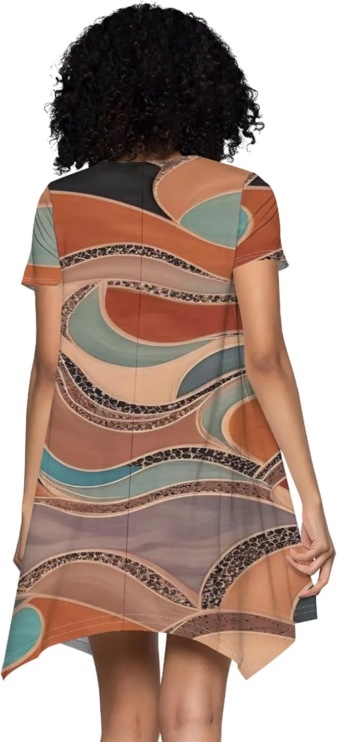 Women's Summer Casual T-Shirt Dress Loose Swing Shirt Short Sleeve Sexy Flowing Short Skirt with Leggings