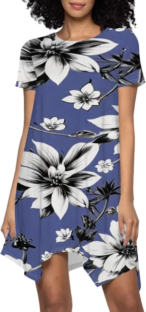 Women's Summer Casual T-Shirt Dress Loose Swing Shirt Short Sleeve Sexy Flowing Short Skirt with Leggings