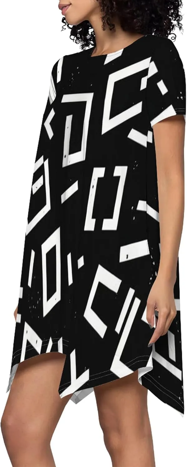 Women's Summer Casual T-Shirt Dress Loose Swing Shirt Short Sleeve Sexy Flowing Short Skirt with Leggings