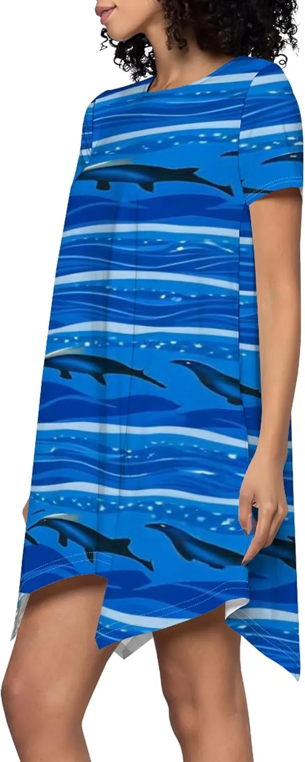 Women's Summer Casual T-Shirt Dress Loose Swing Shirt Short Sleeve Sexy Flowing Short Skirt with Leggings