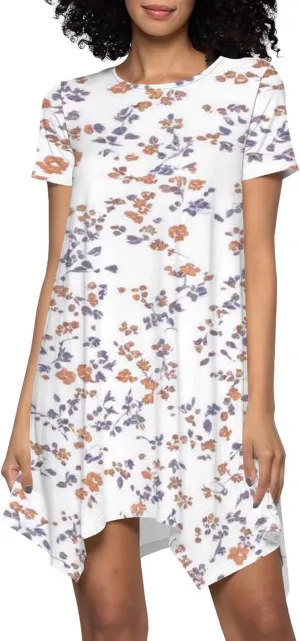 Women's Summer Casual T-Shirt Dress Loose Swing Shirt Short Sleeve Sexy Flowing Short Skirt with Leggings