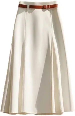 Women's Summer Solid Color Midi Skirt Elegant Casual Flowing A-Line Skirt