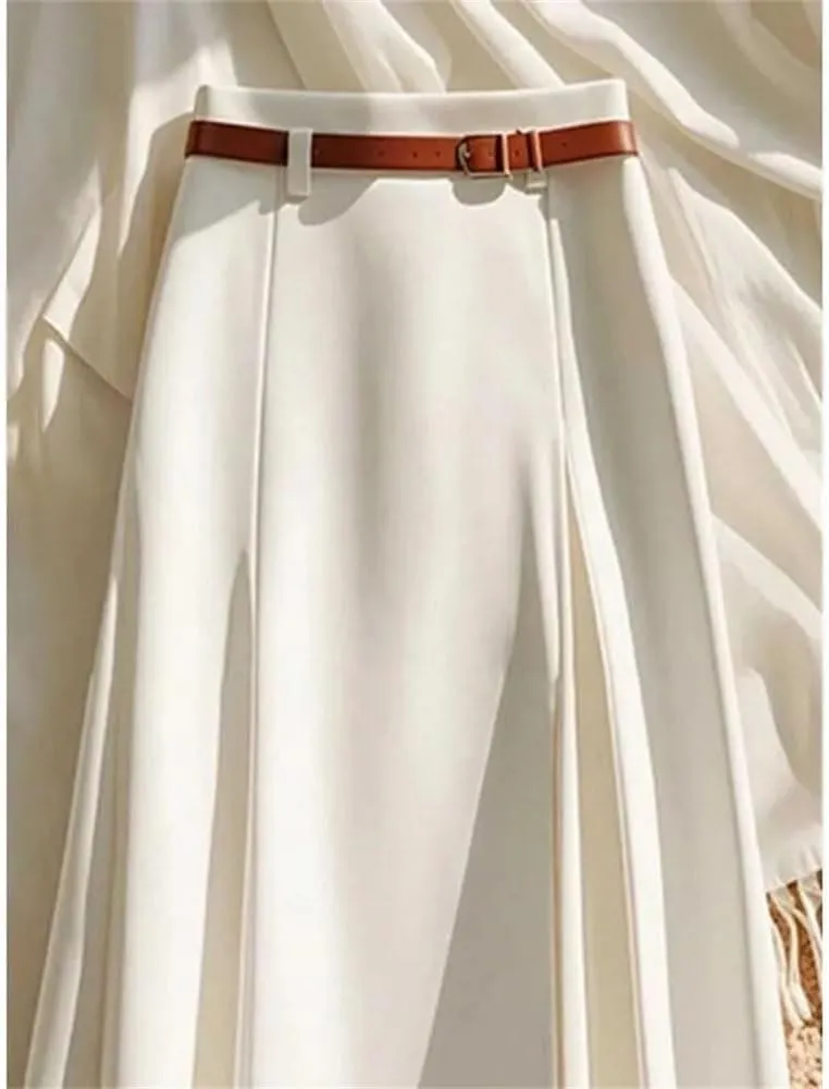 Women's Summer Solid Color Midi Skirt Elegant Casual Flowing A-Line Skirt