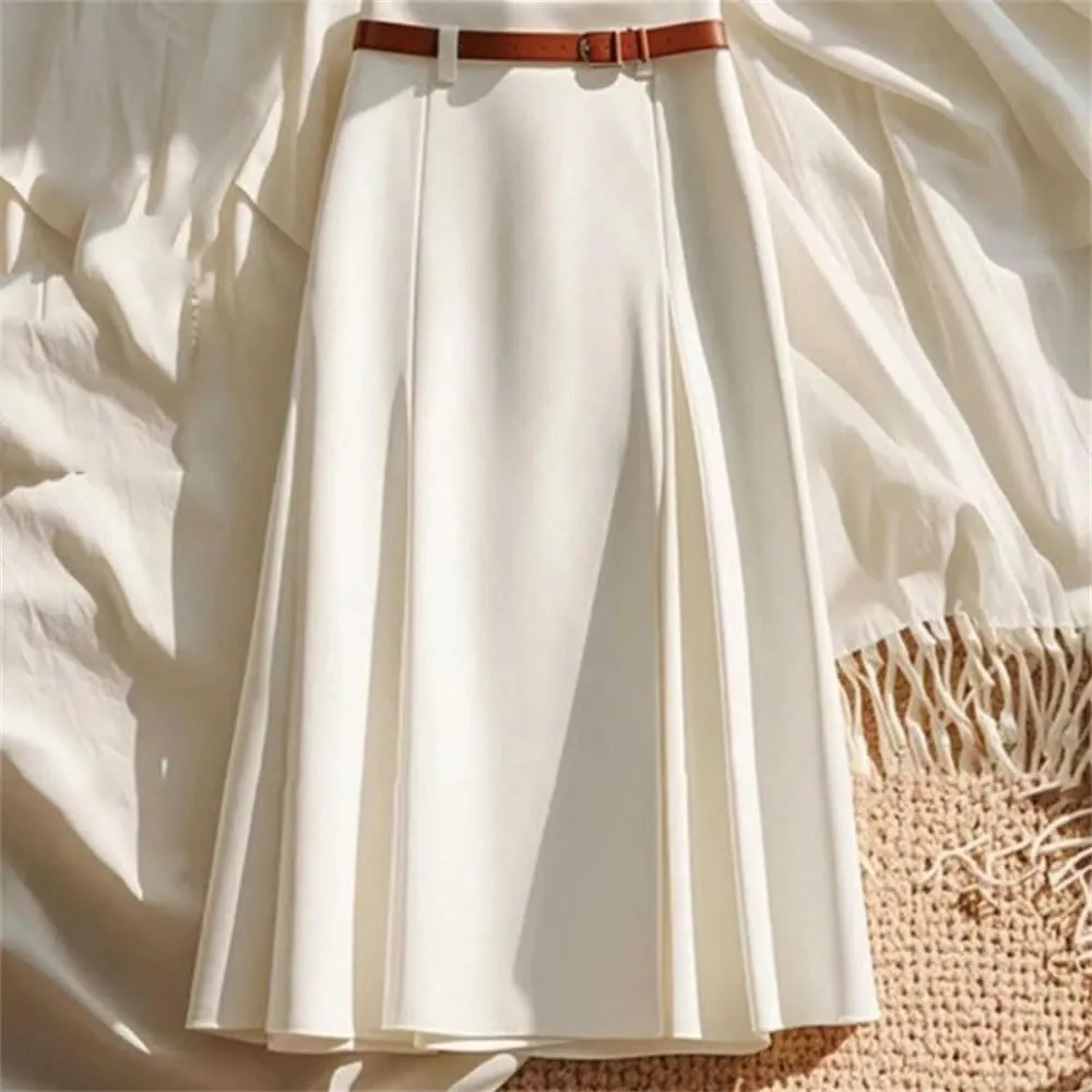 Women's Summer Solid Color Midi Skirt Elegant Casual Flowing A-Line Skirt