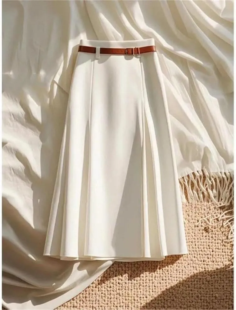 Women's Summer Solid Color Midi Skirt Elegant Casual Flowing A-Line Skirt